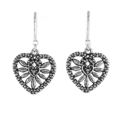 Heart Shaped Sterling Silver Dangle Earrings from Thailand