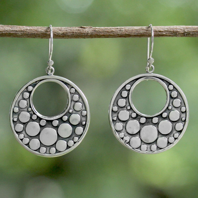 Sterling silver dangle earrings, 'Happy Bubbles' - Sterling Silver Earrings with Circle Motifs from Thailand