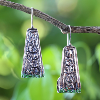 Sterling silver drop earrings, 'Hanging Jasmine' - 925 Sterling Silver Floral Drop Earrings from Thailand