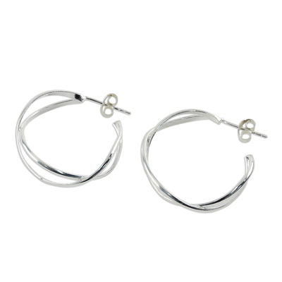 Sterling silver half-hoop earrings, 'Dancing Shine' - Sterling Silver Twisting Half-Hoop Earrings from Thailand
