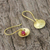 Gold plated ruby dangle earrings, 'Cerise Harvest Moon' - Artisan-made 24k Gold Plated Ruby Dangle Earrings Thailand (image 2c) thumbail