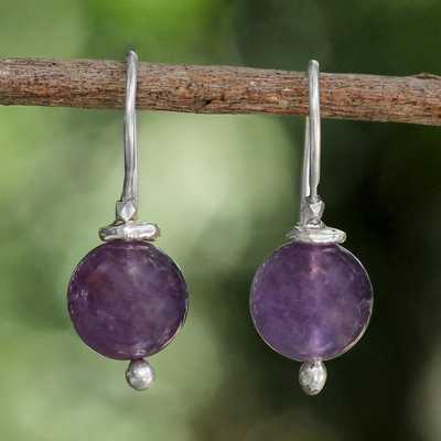 Karen Silver and Amethyst Dangle Earrings from Thailand - Pretty Orbs ...