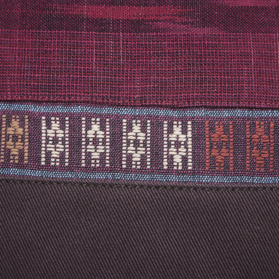 Bolso de hombro de algodón con detalle de cuero - Bolso de hombro tailandés de algodón tejido a mano con detalles en cuero