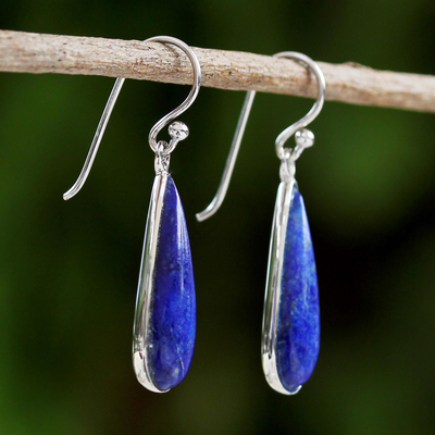 Pendientes colgantes de lapislázuli - Pendientes colgantes de plata esterlina y lapizlázuli de Tailandia