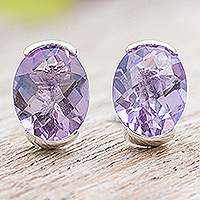 Amethyst stud earrings, 'Precious Plum' - Amethyst and Sterling Silver Stud Earrings from Thailand