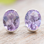 Amethyst stud earrings, 'Precious Plum' - Amethyst and Sterling Silver Stud Earrings from Thailand