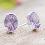 Amethyst stud earrings, 'Precious Plum' - Amethyst and Sterling Silver Stud Earrings from Thailand