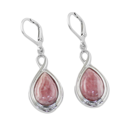 Rhodochrosite dangle earrings, 'Glamorous Rose' - Thai Rhodochrosite and Sterling Silver Drop Dangle Earrings
