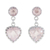 Rhodium plated rose quartz dangle earrings, 'Rosy Hearts' - Rhodium Plated Rose Quartz Heart Earrings from Thailand