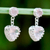 Rhodium plated rose quartz dangle earrings, 'Rosy Hearts' - Rhodium Plated Rose Quartz Heart Earrings from Thailand