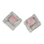 Rhodium plated rose quartz button earrings, 'Pink Squares' - Rhodium Plated Rose Quartz Button Earrings from Thailand thumbail