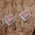 Rhodium plated rose quartz button earrings, 'Pink Squares' - Rhodium Plated Rose Quartz Button Earrings from Thailand (image 2b) thumbail
