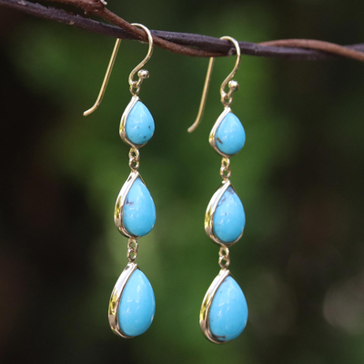 Gold plated dangle earrings, 'Nectar Drops' - Gold Plated Sterling Silver Dangle Earrings from Thailand