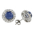 Rhodium plated kyanite button earrings, 'Tossing Ocean' - Rhodium Plated Kyanite and Cubic Zirconia Button Earrings
