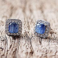 Featured review for Rhodium plated kyanite stud earrings, Blue Squares