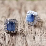 Rhodium plated kyanite stud earrings, 'Blue Squares' - Rhodium Plated Kyanite and Cubic Zirconia Stud Earrings