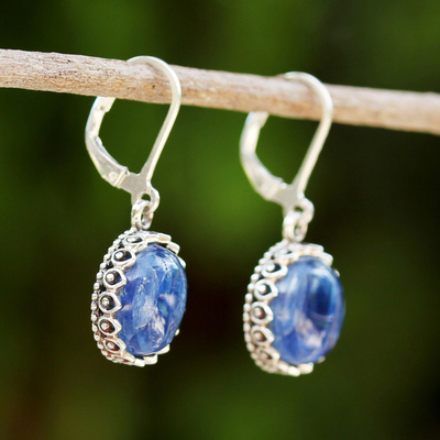 Kyanite dangle earrings, 'Pointed Petals' - Kyanite and Sterling Silver Dangle Earrings from Thailand