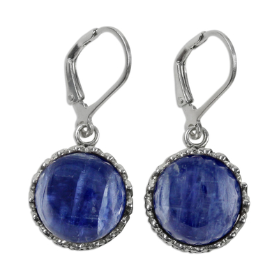 Kyanite dangle earrings, 'Pointed Petals' - Kyanite and Sterling Silver Dangle Earrings from Thailand
