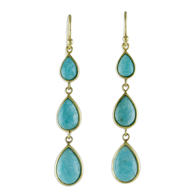 Gold Plated Amazonite Teardrop Dangle Earrings from Thailand