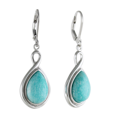 Rhodium plated amazonite dangle earrings, 'Glamorous Sky' - Rhodium Plated Amazonite and Sterling Silver Dangle Earrings