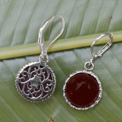 Carnelian dangle earrings, 'Pointed Petals' - Carnelian and Sterling Silver Dangle Earrings from Thailand