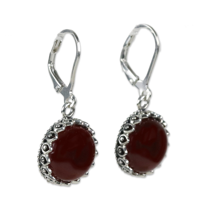 Carnelian dangle earrings, 'Pointed Petals' - Carnelian and Sterling Silver Dangle Earrings from Thailand