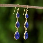 Gold plated lapis lazuli dangle earrings, 'Nectar Drops' - Gold Plated Thai Lapis Lazuli Teardrop Dangle Earrings