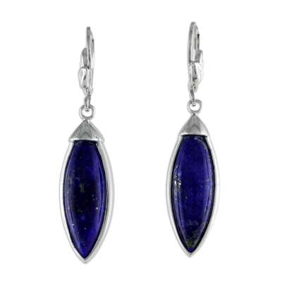 Rhodium Plated Lapis Lazuli Dangle Earrings from Thailand