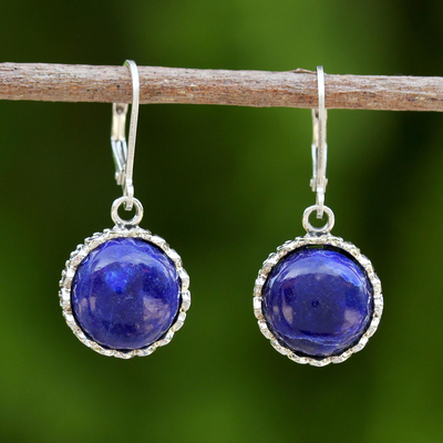 Lapis Lazuli and Sterling Silver Thai Dangle Earrings - Pointed Petals ...