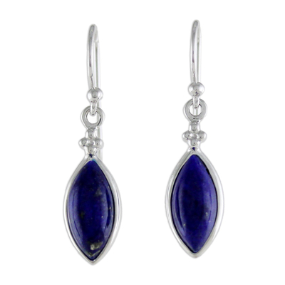 Rhodium Plated Lapis Lazuli Dangle Earrings from Thailand