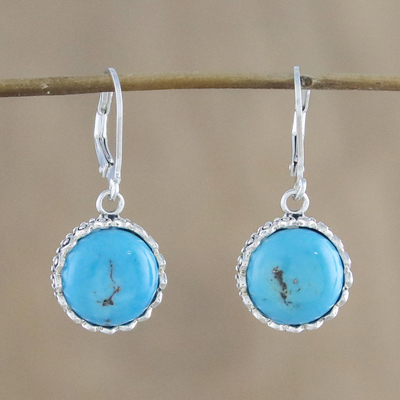 Sterling silver dangle earrings, 'Pointed Petals' - Sterling Silver and Reconstituted Turquoise Dangle Earrings