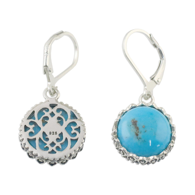 Sterling silver dangle earrings, 'Pointed Petals' - Sterling Silver and Reconstituted Turquoise Dangle Earrings