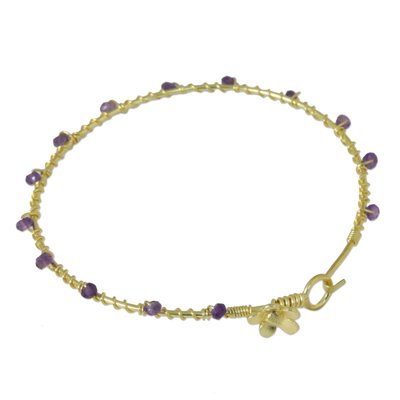 Gold Plated Amethyst Floral Bangle Bracelet from Thailand