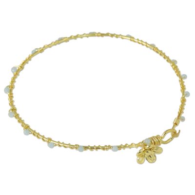 Gold plated chalcedony bangle bracelet, 'Floral Berries' - Gold Plated Chalcedony Floral Bangle Bracelet from Thailand
