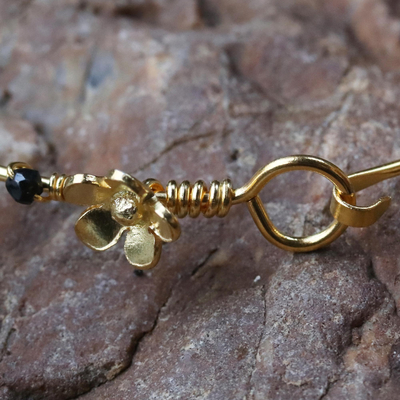 Gold plated onyx bangle bracelet, 'Floral Berries' - Gold Plated Onyx Floral Bangle Bracelet from Thailand