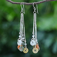 Jade and quartz waterfall earrings, 'Earthy Blend'