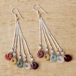 Jade and quartz waterfall earrings, 'Earthy Blend' - Multicolored Quartz and Jade Waterfall Earrings