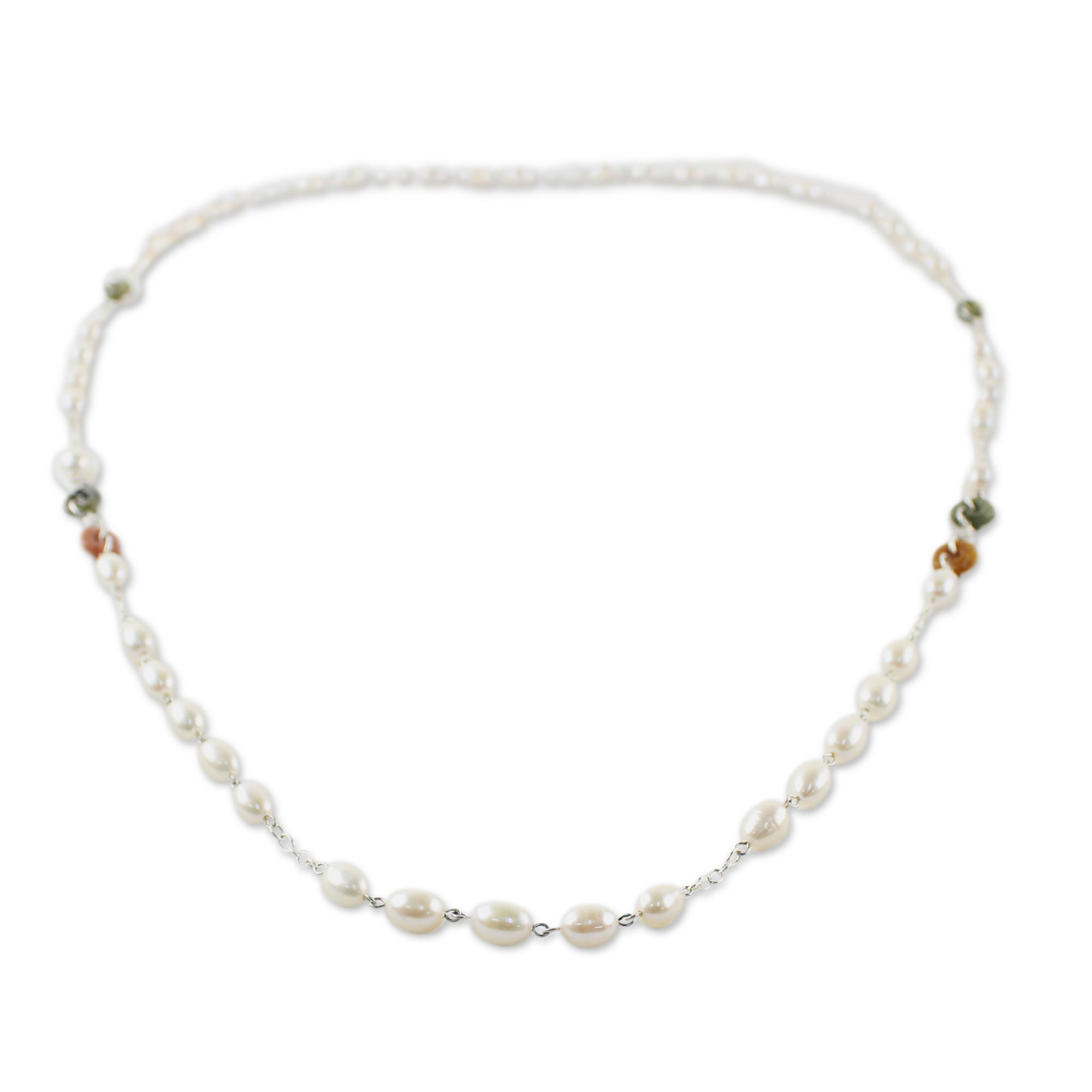 Station Necklace with Jade, Quartz and Cultured Pearl - Enduring ...