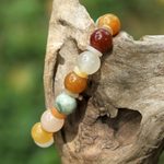 Jade and quartz beaded charm bracelet, 'Elephant Remembrance' - Beaded Jade and Quartz Bracelet with Elephant Charm