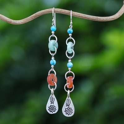Jade and quartz dangle earrings, Hill Tribe Adventure