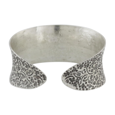 Sterling silver cuff bracelet, 'Lanna Forest' - Bird and Elephant 925 Silver Cuff Bracelet from Thailand