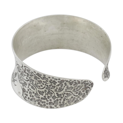 Sterling silver cuff bracelet, 'Lanna Forest' - Bird and Elephant 925 Silver Cuff Bracelet from Thailand