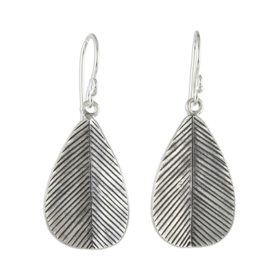 Sterling silver dangle earrings, 'Leafy Vibe' - Leaf-Shaped Sterling Silver Dangle Earrings from Thailand
