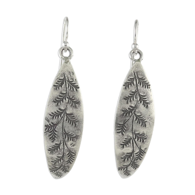 Sterling silver dangle earrings, 'Hanging Ferns' - Leaf Motif Sterling Silver Dangle Earrings from Thailand