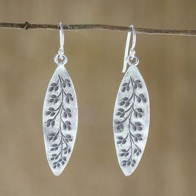 Sterling silver dangle earrings, 'Hanging Buds' - Sterling Silver Floral Dangle Earrings from Thailand