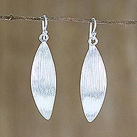 Sterling silver dangle earrings, 'Shining Curve' - Brushed Finish Sterling Silver Earrings from Thailand
