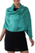Silk shawl, 'Comforting Turquoise' - Handwoven Fringed Silk Shawl in Emerald from Thailand