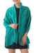 Silk shawl, 'Comforting Turquoise' - Handwoven Fringed Silk Shawl in Emerald from Thailand (image 2b) thumbail