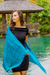 Silk shawl, 'Comforting Teal' - Handwoven Fringed Silk Shawl in Teal from Thailand (image 2) thumbail