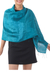 Silk shawl, 'Comforting Teal' - Handwoven Fringed Silk Shawl in Teal from Thailand thumbail